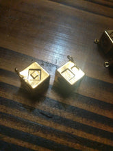 Load image into Gallery viewer, Antiqued Budget Metal Smuggler's Golden Dice - Scoundrel Gambler Rogue - Gold Plated Metal Dice - Hang in your cockpit -Zinc Alloy