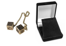 Load image into Gallery viewer, Antiqued Budget Metal Smuggler's Golden Dice - Scoundrel Gambler Rogue - Gold Plated Metal Dice - Hang in your cockpit -Zinc Alloy