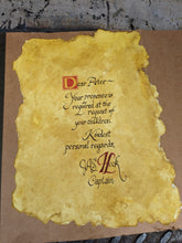 Load image into Gallery viewer, Hand-written Hook Note Replica on stained torn-edge paper