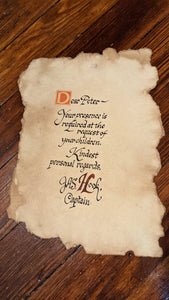 Hand-written Hook Note Replica on stained torn-edge paper