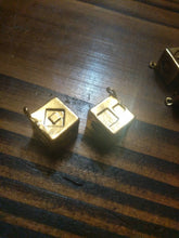Load image into Gallery viewer, Antiqued Budget Metal Smuggler&#39;s Golden Dice - Scoundrel Gambler Rogue - Gold Plated Metal Dice - Hang in your cockpit -Zinc Alloy