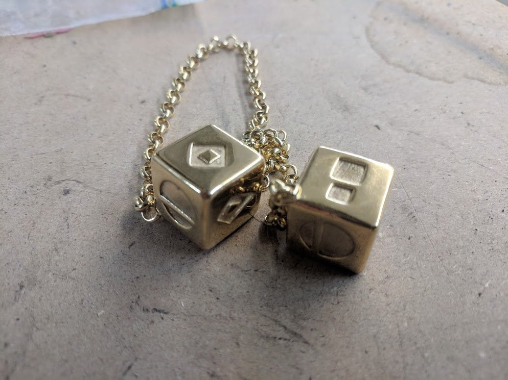 Dice Charm in Antique Gold Plated or Silver Pewter. Dice 